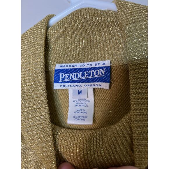 Pendleton Wool Metallic Gold Holiday Christmas Party Event Mock Neck Sweater M - Picture 2 of 5